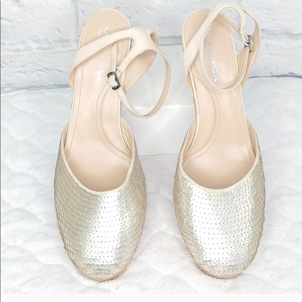 Wedge sandals via spiga brand sequin toe